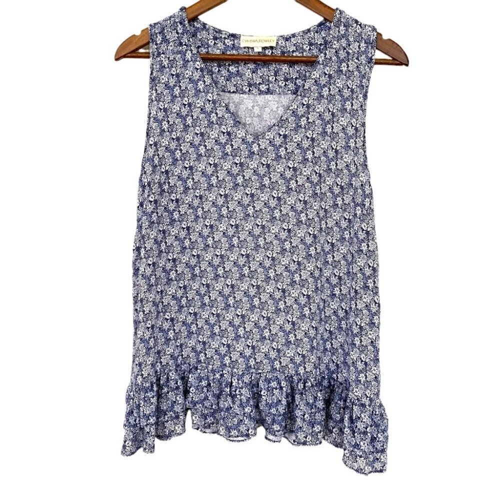 Cynthia Rowley sleeveless top with v-neckline and ruffled hem